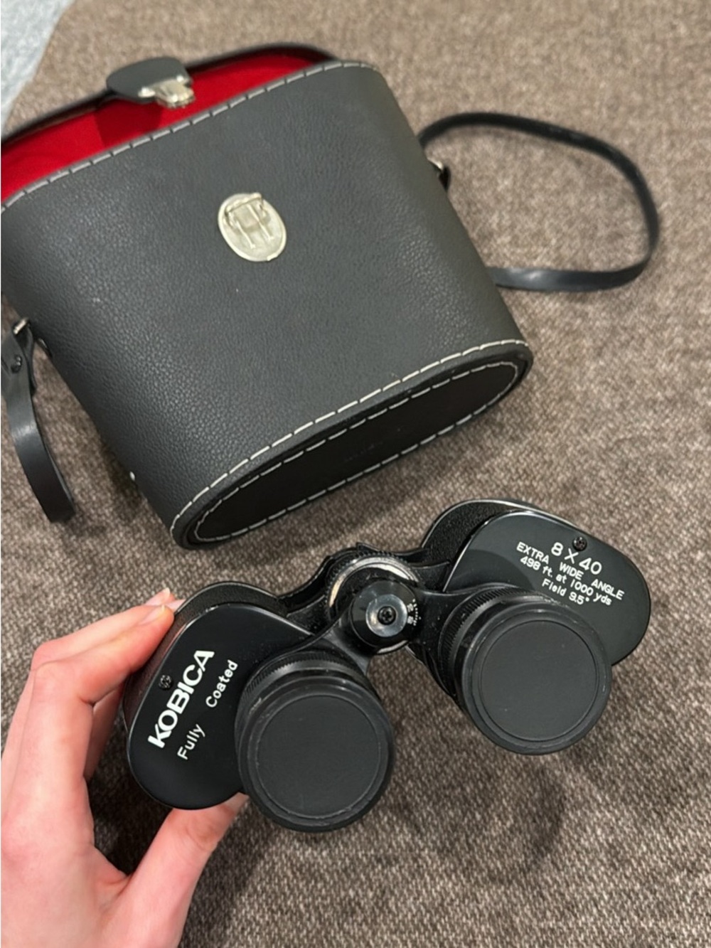 Vintage KOBICA 8x40 Wide Angle Binoculars w/ Original Red-Lined Case 1970s